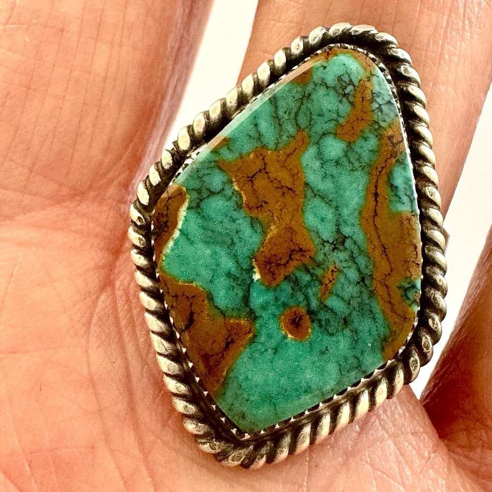 Navajo‎ Turquoise Ring Sz 9 Flat Cab Sterling Signed Selina Warner Native Amer